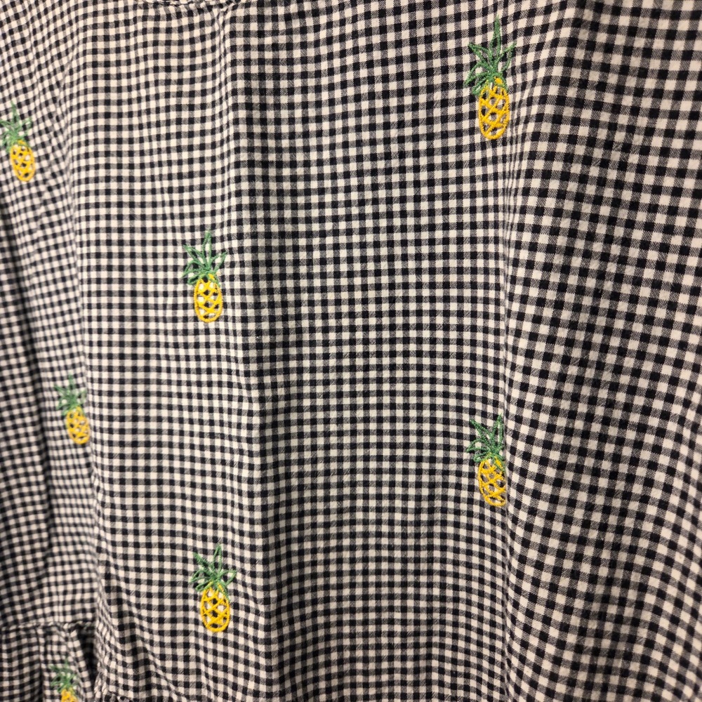 Girl Krazy Women's Pineapple Print Embroidered Gingham Peplum Bouse, Size L - Picture 6 of 10